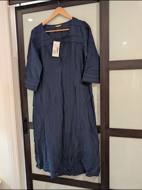 Navy Blue Cotton Tunic and Pant Set